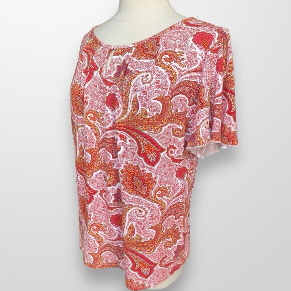 Chaps Women's Size 1X Top Shirt Short Flutter Sleeve Stretch Paisley Scoop Neck - Picture 6 of 8